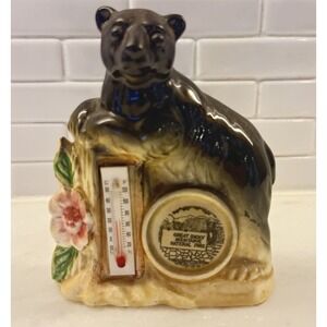 Vintage Great Smoky Mountains National Parks Ceramic Bear Flower Thermometer 80s